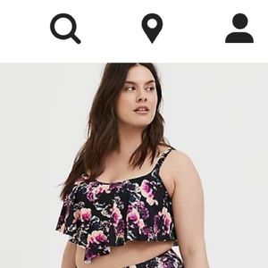 Torrid black floral wireless flounce top size 1
